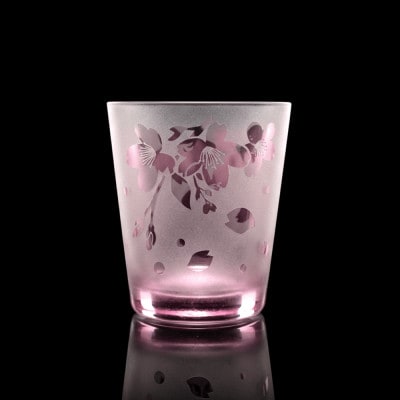 猫とお花見気分の桜グラス 砂吹き工房ねこまたや
