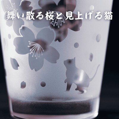 猫とお花見気分の桜グラス