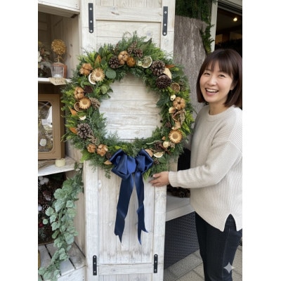 長く飾れるナチュラルリース(ドライフラワーリース) 50cm