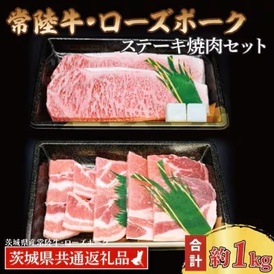 「常陸牛・ローズポーク」ステーキ焼肉セット(5～7人前)(ステーキ約600g、ポーク約400g)