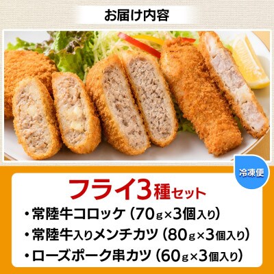 常陸牛・ローズポーク 3種フライセット(コロッケ・メンチカツ・串カツ)茨城県 水戸市