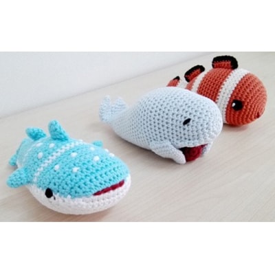 手編みのあみぐるみ　沖縄の海の生き物セット　3個入り(ブルー)