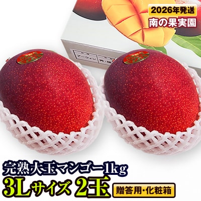 【2026年発送】南の果実園　【贈答用・化粧箱】完熟大玉マンゴー1kg　3Lサイズ2玉　贈答用化粧箱