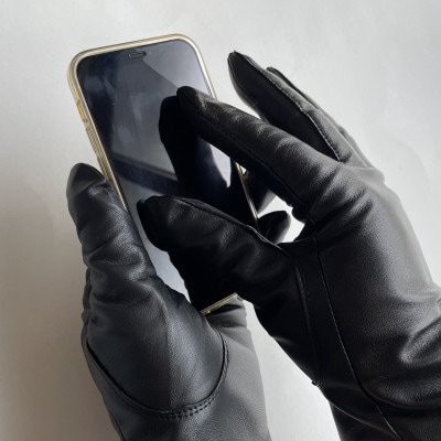 手袋スマホ対応 高級羊革 筒絞りデザイン 紳士用24cm(M)黒