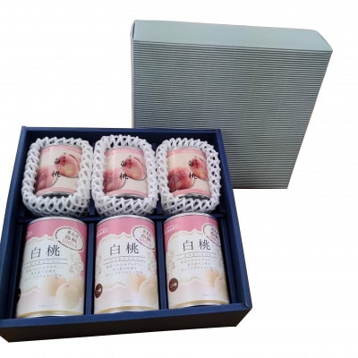 国産白桃215g(固形量:125g)・2つ割り白桃缶詰425g(固形量:250g)　各3缶セット