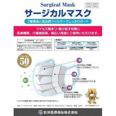 【毎月定期便】国内製造 高性能サージカルマスク 普通サイズ 50枚入り×2箱(合計100枚)全2回