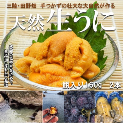 【予約・7月中旬発送】岩手・三陸　小さな村のきれいな海で育った　瓶入り　濃厚生うに(160g×2本)