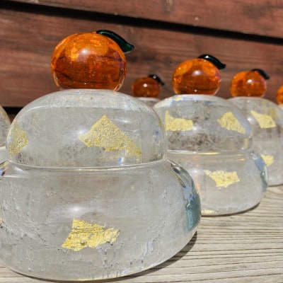 ガラス鏡餅「もっちり 大」　金箔入り