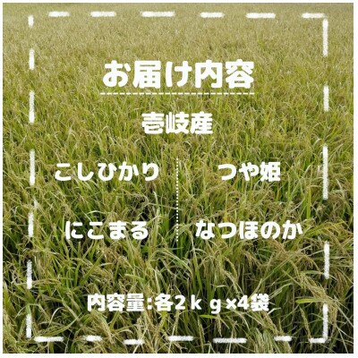 壱岐産米　食べ比べセット　2kg×4【つや姫・にこまる・こしひかり・なつほのか】