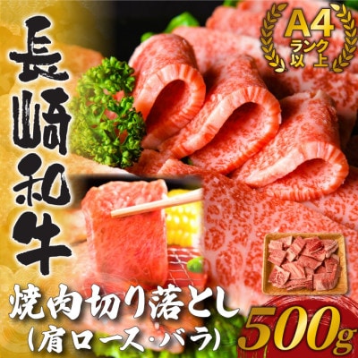 【毎月定期便】訳あり!【A4～A5】長崎和牛焼肉切り落とし(肩ロース・バラ)500g(壱岐市)全6回