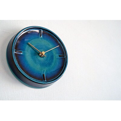 杉浦製陶の陶磁器製掛け時計 GLAZED CLOCK 『青海鼠釉』