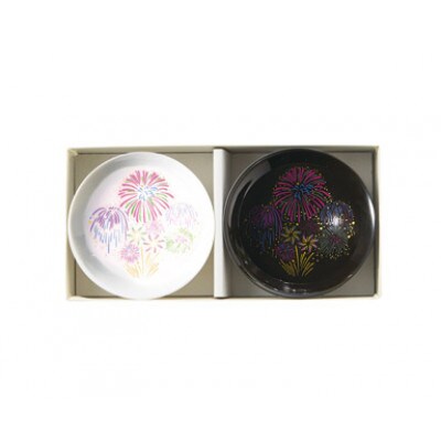 【温度で変化する器】【美濃焼】 平盃(白・黒)ペアセット 『冷感花火』