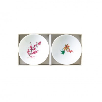 【温度で変化する器】【美濃焼】温感平盃(白)ペアセット『桜&紅葉』