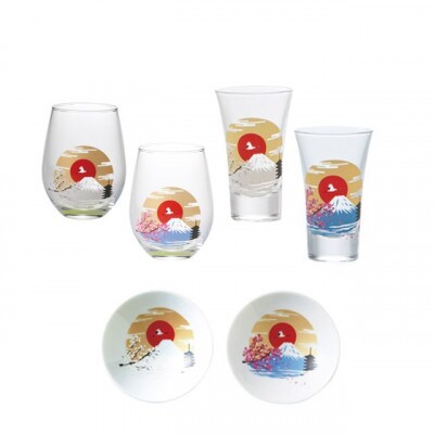 【温度で変化する器】 『冷感 富士山』3種(平盃、天開グラス、フリーグラス各2個) セット
