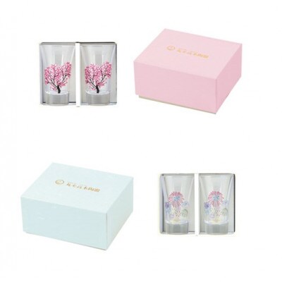 【温度で変化する器】天開グラス(100ml)四季ぺアセット『冷感桜・花火・紅葉・雪結晶』