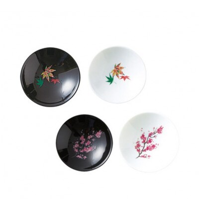 【温度で変化する器】【美濃焼】平盃(白・黒 各2個)ペアセット『桜 & 紅葉』
