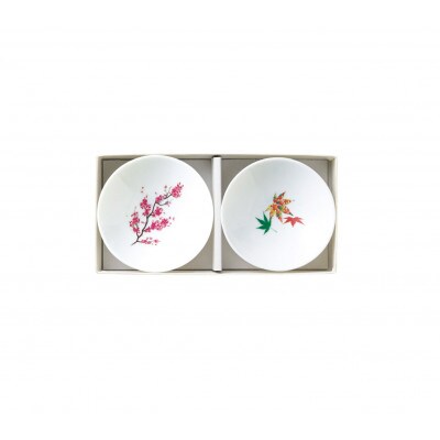 【温度で変化する器】【美濃焼】平盃(白・黒 各2個)ペアセット『桜 & 紅葉』