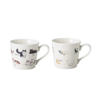 【温度で変化する器】【美濃焼】 温感 ネコ・イヌマグカップ (2個) 『ゆる猫1』『ゆる犬2』
