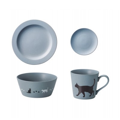 【温度で変化する器】【美濃焼】 猫 食器 4個セット 『クールグレー』