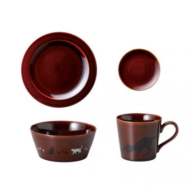 【温度で変化する器】【美濃焼】 猫 食器 8個(4種各2個)セット 『アメ釉』