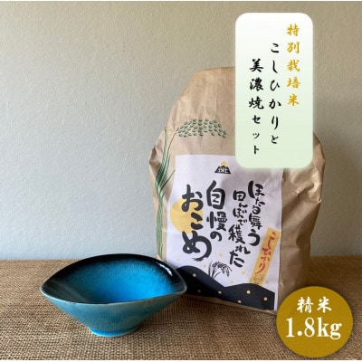 【令和7年産:精米】特別栽培米コシヒカリ(1.8kg)+【美濃焼】青輝貫入楕円小鉢(2個)
