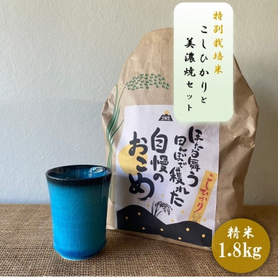 【令和7年産:精米】特別栽培米コシヒカリ(1.8kg)+【美濃焼】青輝貫入湯呑(2個)