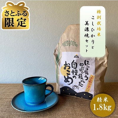 【さとふる限定】【令和7年産:精米】特別栽培米コシヒカリ(1.8kg)+【美濃焼】青輝貫入 コーヒー