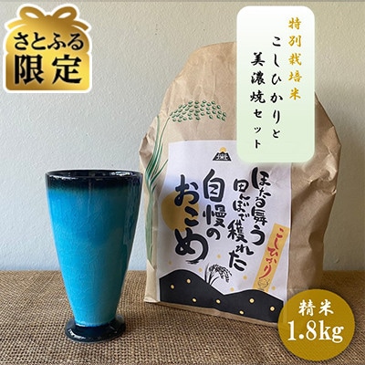 【さとふる限定】令和7年産:精米 特別栽培米コシヒカリ(1.8kg)+【美濃焼】青輝貫入フリーカップ