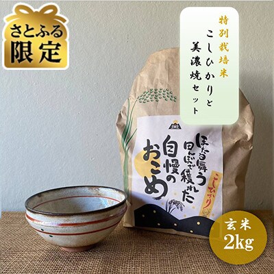 【さとふる限定】【令和7年産:玄米】特別栽培米 コシヒカリ(2kg)+【美濃焼】赤絵かいらぎ 大平