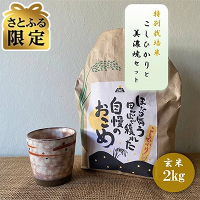 【さとふる限定】【令和7年産:玄米】特別栽培米 コシヒカリ(2kg)+【美濃焼】赤絵かいらぎ カップ