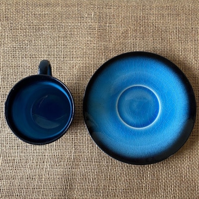 【美濃焼】 青輝貫入 コーヒー碗皿 4組セット