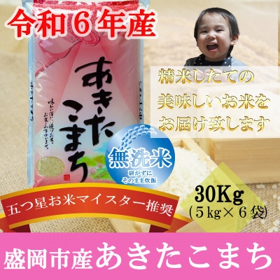 【令和6年産】【あきたこまち】【無洗米】お米マイスター推奨【盛岡市産】30kg