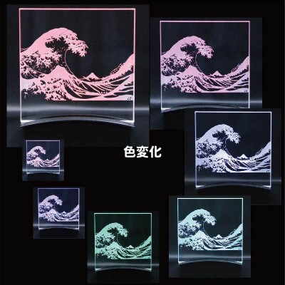 彫刻絵画LEDスタンド　【北斎　神奈川沖浪裏】