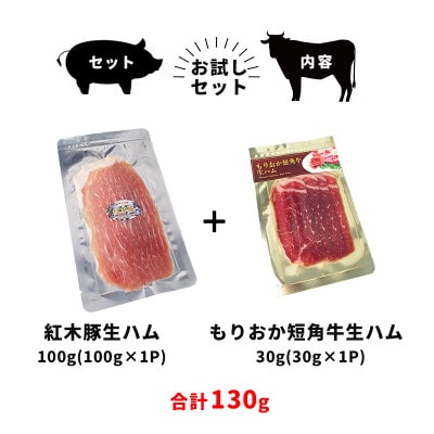 肉専門レストラン「パイオニアファーム」もりおか短角牛生ハム30gと紅木豚生ハム100g　お試しセット
