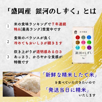 【毎月定期便】無洗米 銀河のしずく10kg(5kg×2) 盛岡産☆発送当日精米☆全3回