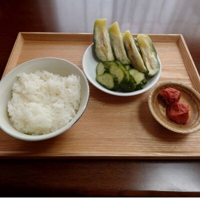 千早赤阪村　朝ごはんセット　水なす漬け3個+棚田米+昔ながらの梅干し