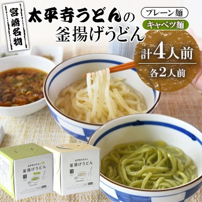 太平寺うどんの釜揚げうどん プレーン麺(2人前)×キャベツ麺(2人前)セット