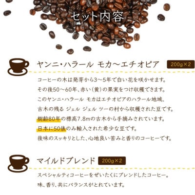 エチオピア産モカとブレンドコーヒー(粉)