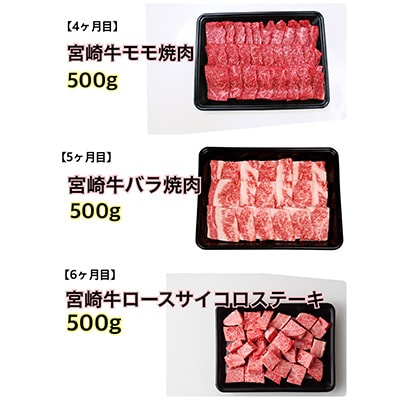 2023年9月発送開始『定期便』宮崎牛【スライス・焼肉・ステーキ】全6回