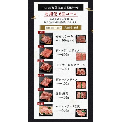 【毎月定期便】宮崎牛定期便 約2.6kg全6回
