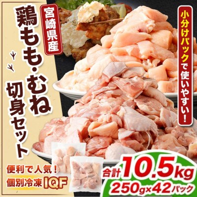 【小分け】宮崎県産 鶏肉 もも肉 むね肉 セット(各250g×21パック)計10.5kg(高鍋町)