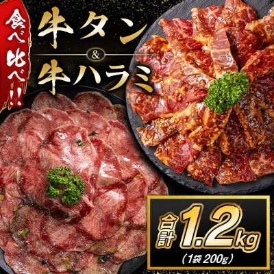 牛タン & 牛ハラミ 食べ比べセット 合計1.2kg (高鍋町)