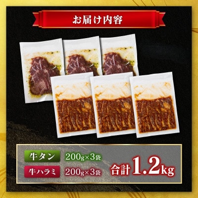 牛タン & 牛ハラミ 食べ比べセット 合計1.2kg (高鍋町)