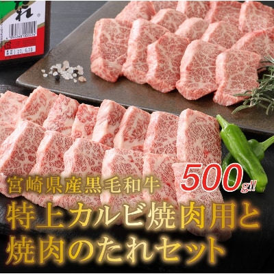 宮崎県産黒毛和牛 特上カルビ焼肉用500gと焼肉のたれセット　K16_0006_1