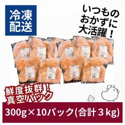 宮崎県産若鶏ムネ肉　カット 小分け 3kg(300g×10) 　K16_0126
