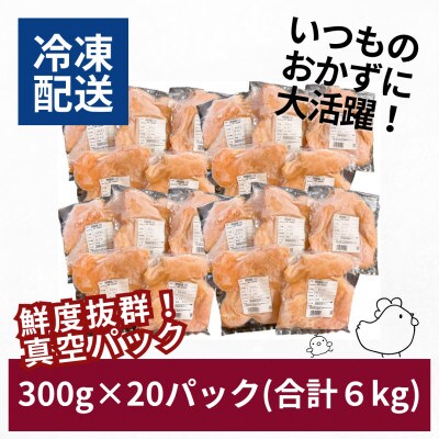 宮崎県産若鶏ムネ肉　カット 小分け 6kg(300g×20) 　K16_0127