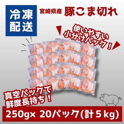宮崎県産豚こま切れ　バラIQF凍結 小分け　5kg(250g×20)　K16_0137
