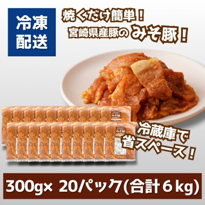 簡単調理　宮崎県産豚肉のみそ豚 6kg (300g×20)　K16_0145