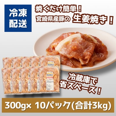 簡単調理　宮崎県産豚肉の生姜焼き 3kg(300g×10)　K16_0147