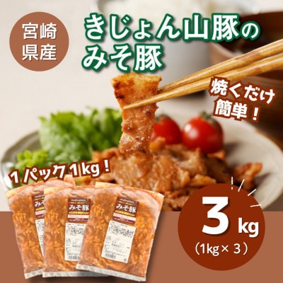 簡単調理　宮崎県産豚肉のみそ豚3kg( 1kg×3)　K16_0152